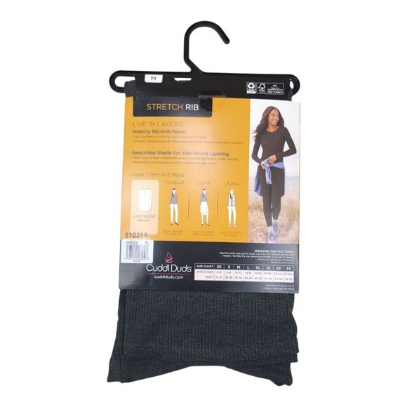 Cuddl Duds Womens Long Sleeve Henley Stretch Rib Knit Top Medium Charcoal - Picture 9 of 10